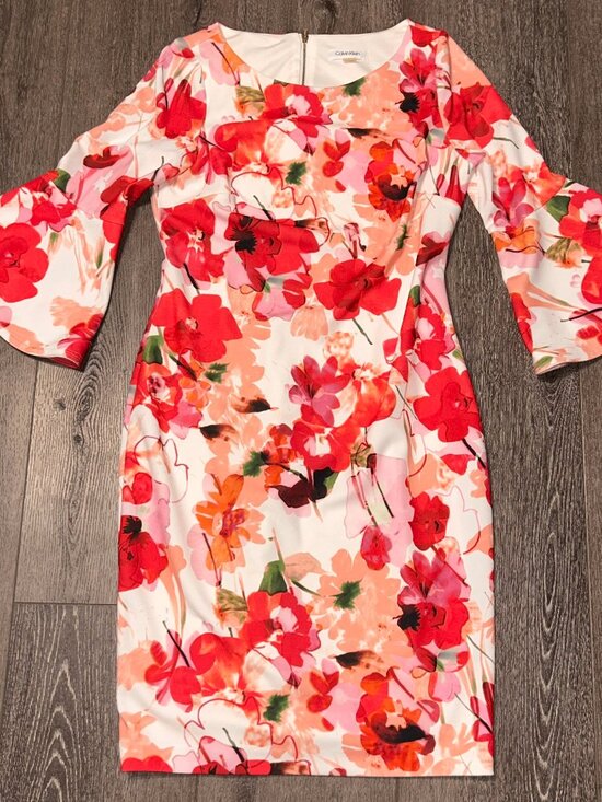 Calvin Klein Dresses & Skirts - Calvin Klein Womens Floral Bell Sleeve Dress Career Church Easter Spring Size 10